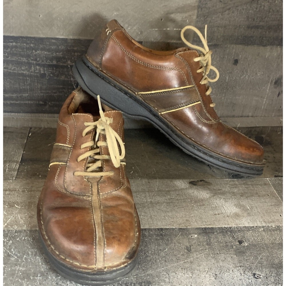 Clarks Shoes Mens 9.5M Split Toe Casual Oxford Brown Leather Lace Low Top